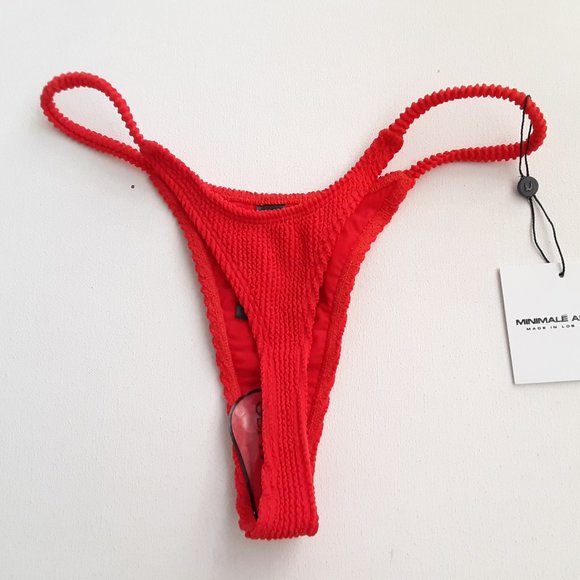 NWT $95 MINIMALE ANIMALE WALL STREET SWIMSUIT BIKINI THONG BOTTOMS IN MARASCHINO - Picture 3 of 4